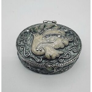 Monet Dove Emerald Green Enamel Ring Jewelry Trinket Box Small‎